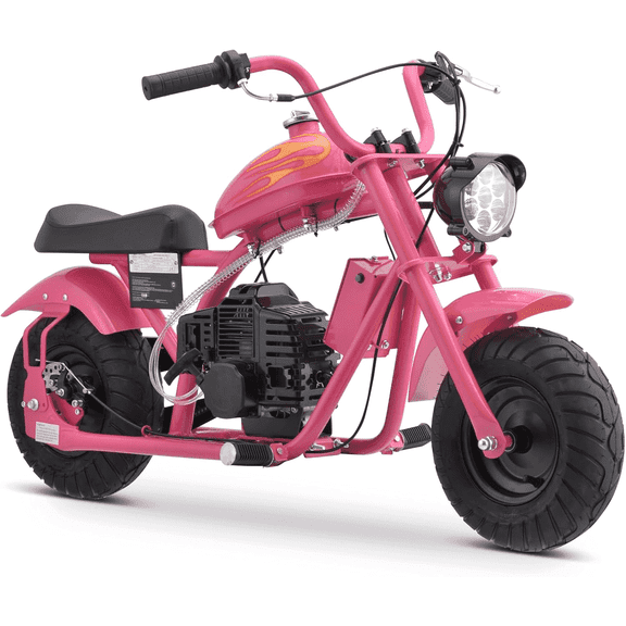 Sunderwell 27 Miles Gas Mini Chopper Bike,49cc 4-Stroke Dirt Bike for Kids Motorcycle,20 MPH Mini Bikes,Disc Brakes,Big Headlight,165lbs(Pink)