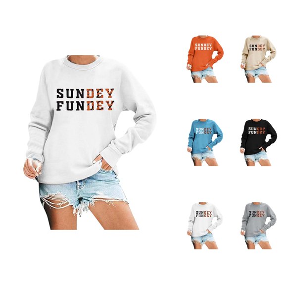 Sundey Fundey Football Sweatshirts for Women 2025 Long Sleeve Crewneck Football Season Sweatshirt Pullover Tops