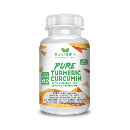 Sundhed Natural Pure Turmeric Curcumin Capsules (60 Caps) - All Natural Turmeric Supplement with 95% Standardized Curcuminoids - Powerful Turmeric Pills, Total Joint Support