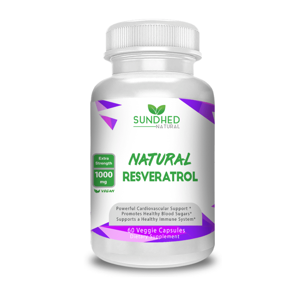 Sundhed Natural Resveratrol - Powerful Antioxidant Supplement Extract for Anti-Aging, Fortifying Immune System, Heart Health and Weight-Loss 1,000mg - 30 Day Supply