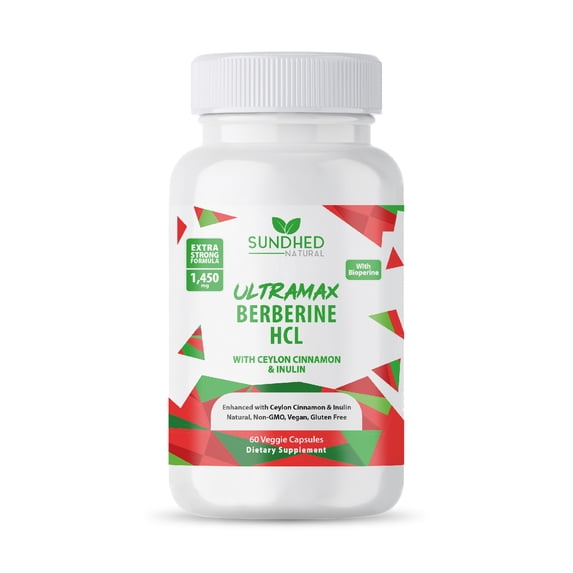 Sundhed Natural Ultramax Berberine HCL with Ceylon Cinnamon, Hydrochloride Supplement Capsules