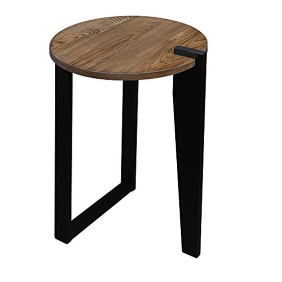Sundial Round End Table - Forest Gray Oak & Black Metal - Industrial Accent