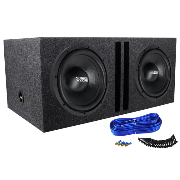 Sundown Audio LCS-12 v.2 D4 Bundle: 2 12 Inch 500w RMS Subwoofers, Rockville RDVB12 Vented Enclosure, Install Kit, 4-items