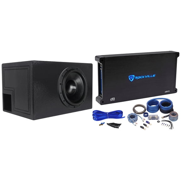 Sundown Audio SA-12 V.3 D4 Bundle: 12 in 1500W RMS DVC 4 Ohm Car Subwoofer, dB15 Mono Amp, RQB12 Vented Box, RWK0CU Wiring Kit, Enclosure Installation Kit, 5-items