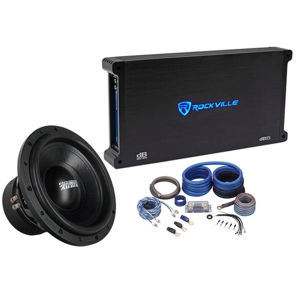 Sundown Audio SA-12 V.3 D4 Bundle: 12 in 1500W RMS DVC 4 Ohm Car Audio Subwoofer, dB15 Mono Amp, RWK0CU Wiring Kit, 3-items