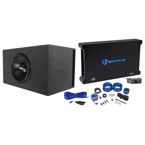 Sundown Audio SA-15 D4 Classic Bundle: 15 in 1000W RMS Subwoofer, Rockville dB14 Amp, RGV15 Box, RWK41 Kit, 5-items
