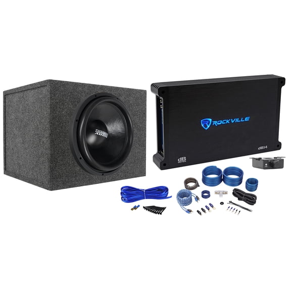 Sundown Audio SA-15 D4 Classic Bundle: 15 in 1000W RMS Subwoofer, dB14 Amp, RWK41 Kit, RSQ15 Box, 5-items