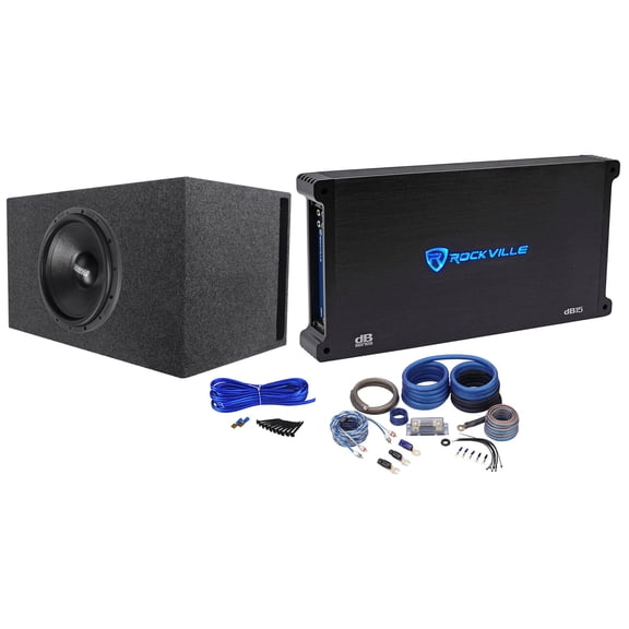 Sundown Audio SA-15 V.2 D4 Bundle: 15 in 1250W RMS DVC 4 Ohm Car Subwoofer, dB15 Mono Amp, RGV15 Vented Box, RWK0CU Wiring Kit, Enclosure Install Kit, 5-items