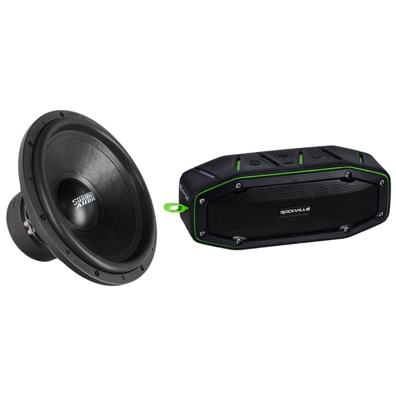 Sundown Audio SA-15 V.2 D4 Bundle: 15 in 1250W RMS DVC 4 Ohm Car Subwoofer, RPB27 V2 Waterproof Bluetooth Speaker, 2-items