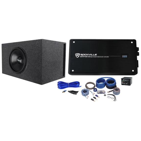 Sundown Audio SA-15 V.3 D2 Bundle: 15 in 1500W RMS DVC 2 Ohm Car Subwoofer, Krypton M4 Mono Amp, RGV15 Vented Box, RWK0CU Wiring Kit, Enclosure Install Kit, 5-items