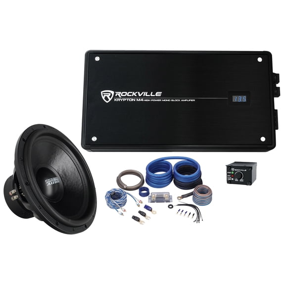 Sundown Audio SA-15 V.3 D2 Bundle: 15 in 1500W RMS DVC 2 Ohm Car Subwoofer, Krypton M4 Mono Amp, RWK0CU Wiring Kit, 3-items