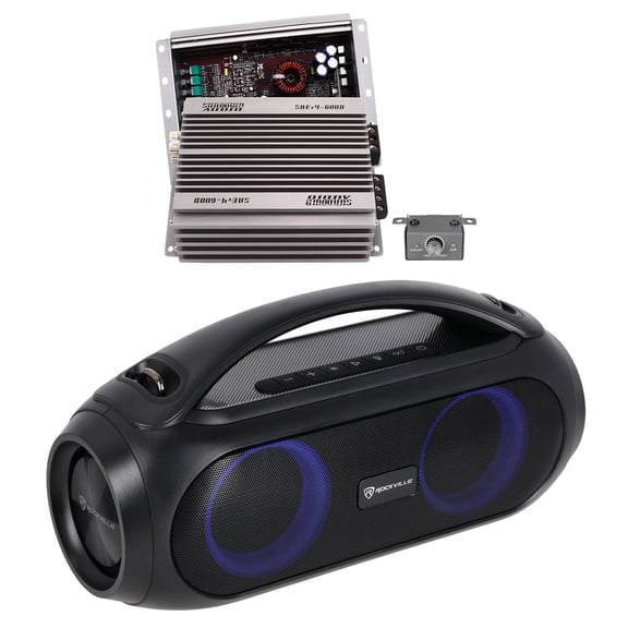 Sundown Audio SAEv4-600D Bundle: 600w RMS Class D Mono Amplifier 1 Ohm SAEv4-600.1D, Rockville GO PARTY MAX BASS Bluetooth Speaker, 2-items