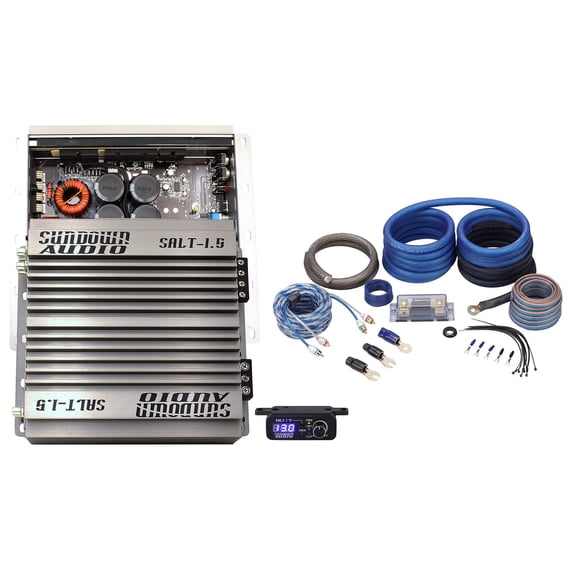 Sundown Audio SALT-1.5 Bundle: 1500w RMS Mono Amplifier 1 Ohm Class D SALT15, Rockville RWK0CU 0 AWG OFC Copper Wiring Kit, 2-items