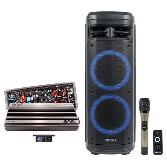 Sundown Audio SALT-3 Bundle: 3000w RMS Mono Amplifier 1 Ohm Strappable Class D SALT3, Rockville Go Party ZR10 Dual 10 Inch Bluetooth Party Speaker LED UHF Mic, 2-items