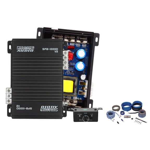 Sundown Audio SFB-1000D V2 Bundle: 1000w RMS Mono Amplifier 1 Ohm Full Bridge Car Audio Amp, Rockville RWK4CU 4 AWG OFC Copper Wiring Kit, 2-items