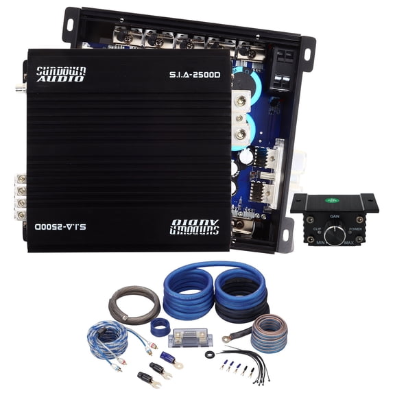 Sundown Audio SIA-2500D Bundle: 2500w RMS Mono Full Range Car Amplifier Smart 12 Ohm Amp, Rockville RWK0CU 0 AWG OFC Copper Wiring Kit, 2-items