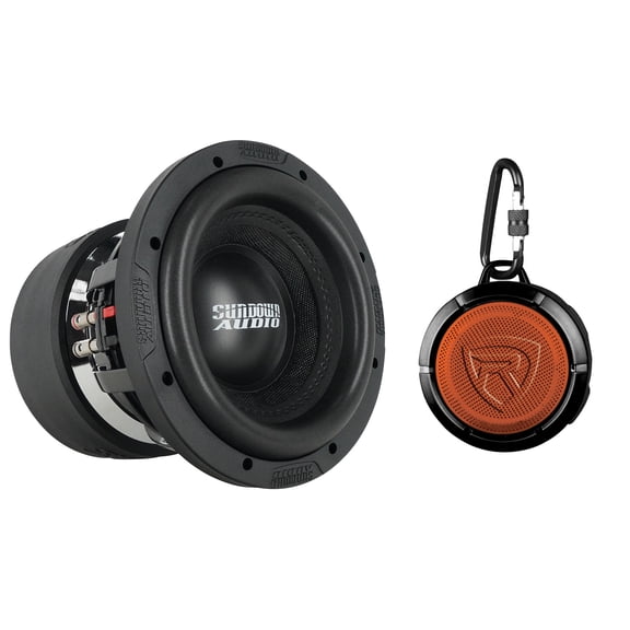 Sundown Audio X-8 V.4 D2 Bundle: (1) 8 Inch 1250w RMS Car Subwoofer DVC 2 Ohm High Output Bass Driver, (1) Rockville RPB1 Portable Bluetooth Speaker Waterproof 2-items