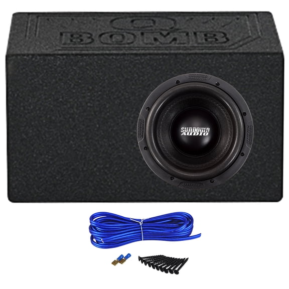 Sundown Audio X-8 V.4 D2 Bundle: 8 Inch 1250W RMS Car Subwoofer DVC 2 Ohm, Rockville RQB8 1.0 Cu Ft Ported Enclosure, Install Kit, 3-items