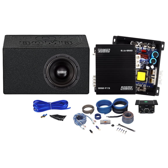 Sundown Audio X-8 V.4 D4 Bundle: 8 Inch 1250w RMS Car Subwoofer, SIA-1250D Mono Amplifier, Ported Enclosure, OFC Wiring Kit, 5-items
