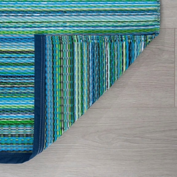 Sundown Beach Stripe Indoor/Outdoor Area Rug Aqua/Green 5' x 6'11''