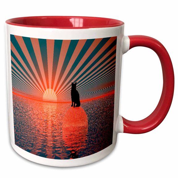 3drose, Sundown Cat, 11oz Two-tone Red Mug