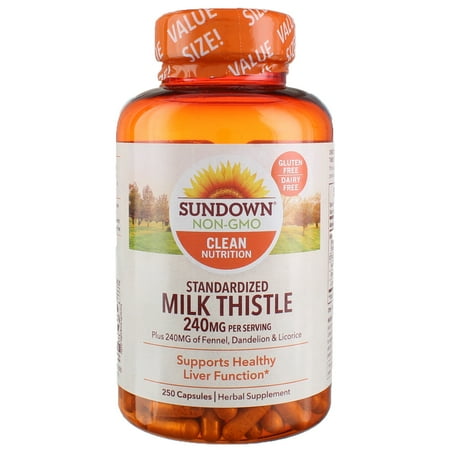 Sundown Clean Nutrition Standardized Milk Thistle Capsules, 240 mg, 250 Ct (2 pack)