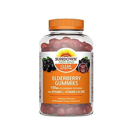 Sundown Elderberry with Vitamin C, D and Zinc for Immune Health, Non-GMO?, Gluten & Dairy-Free, Gummies, 90 Count