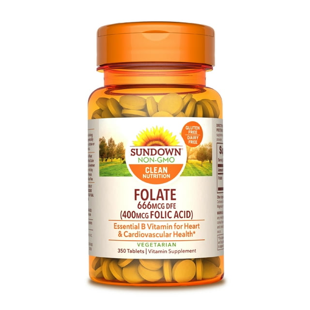 Sundown Folate 400mcg Folic Acid, Supports Heart Health, 350 Tablets (Packaging May Vary)