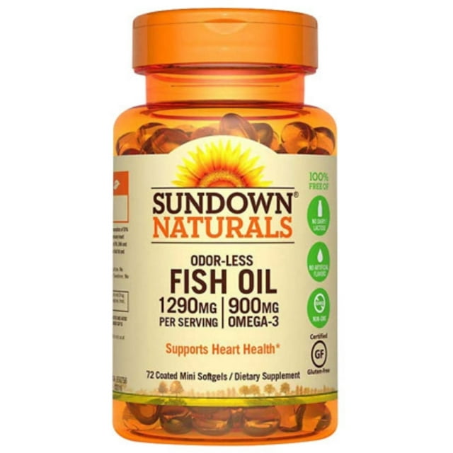 Sundown Naturals Odorless EPA, DHA Omega3 Fish Oil Softgels, 1290 Mg