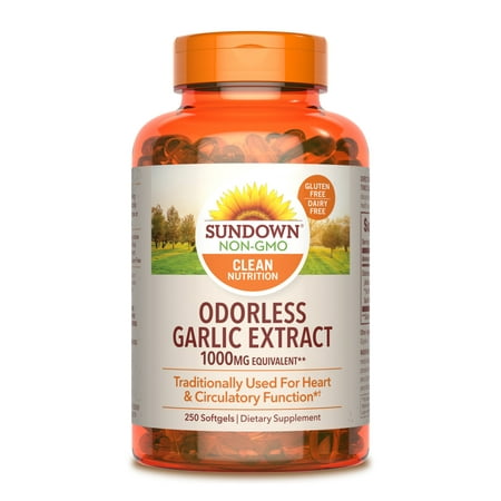 Sundown Odorless Garlic Supplement, 10 mg, Equivalent to 1000mg Garlic Bulb, 250 Softgels (Packaging May Vary)
