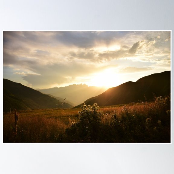 Sundown Over The Caucasus In Georgia! Poster Wall Art, Modern Wall Decor, 12x18 UNFRAMED