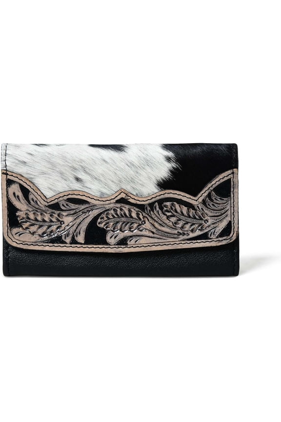 Sundown Stash Tooled Leather Cowhide Hair  Wallet for Women RFID Blocking Trifold Wallet