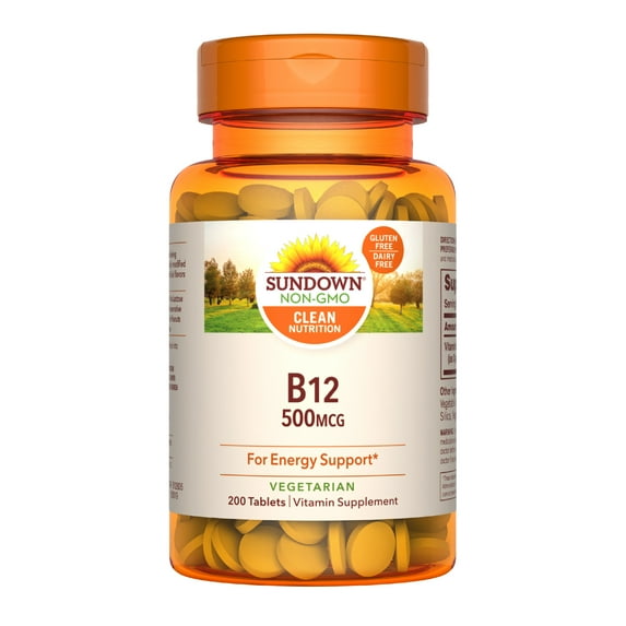 Sundown Vitamin B12 500 mcg, Supports Nervous System And Cellular Energy Health, 200 Tablets
