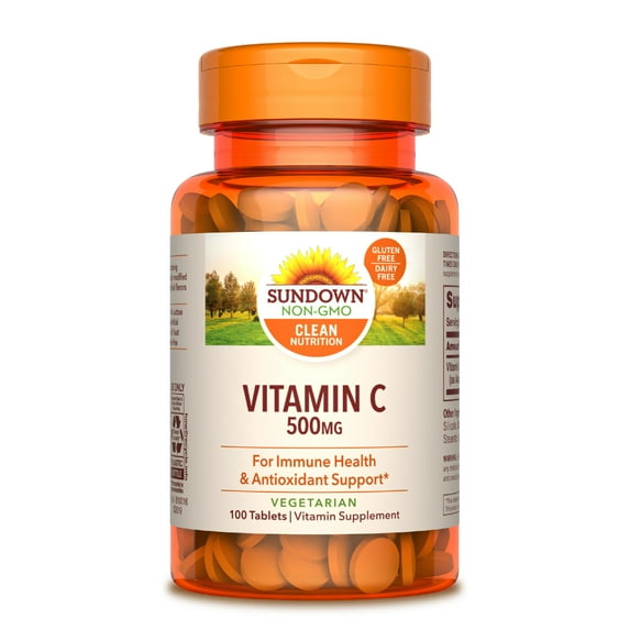Sundown Vitamin C 500mg, Vit C as Ascorbic Acid, Daily Immune Support, 100 Tablets (Packaging May Vary)