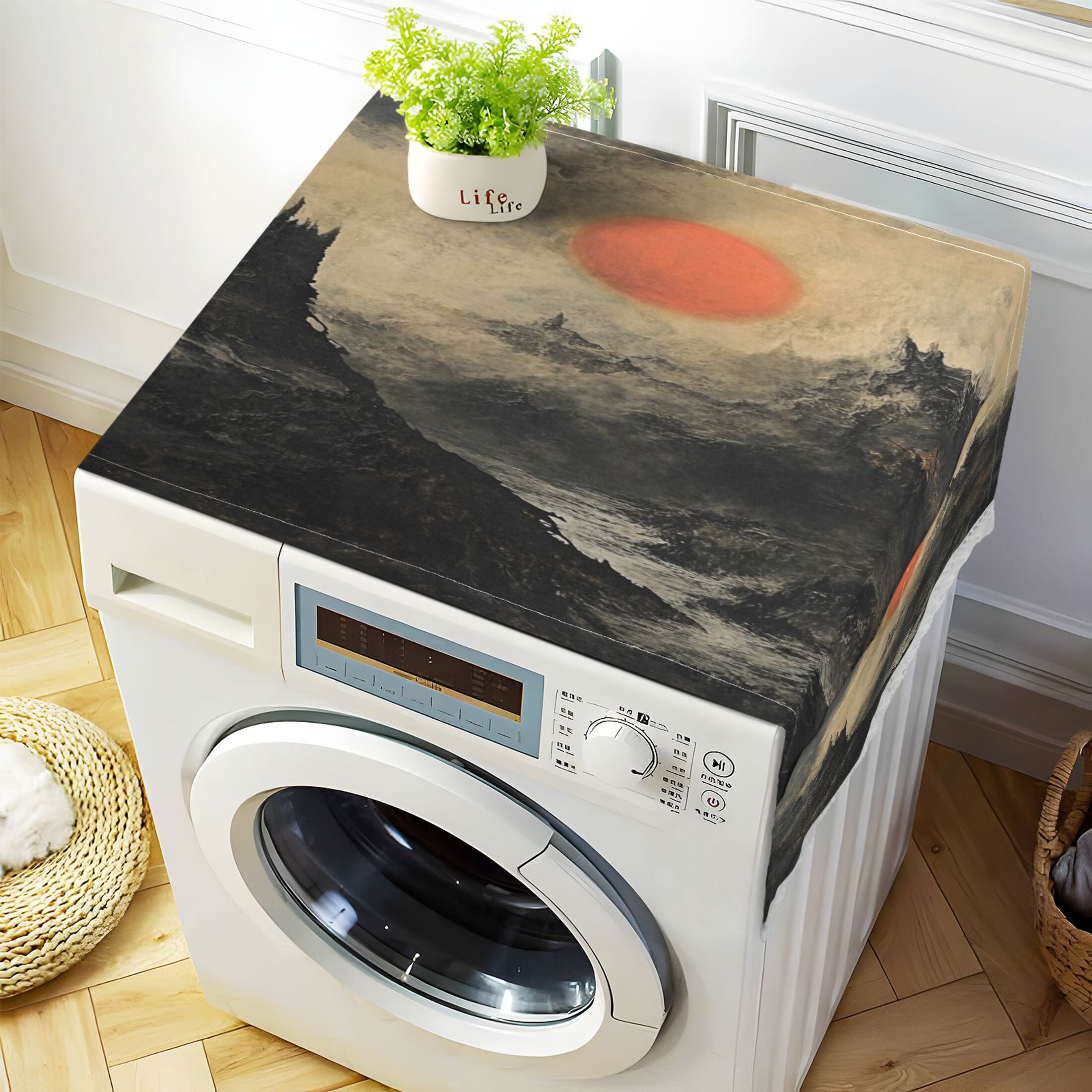 SundownWasher and Dryer Covers Dust-Proof and Oil Resistant Fridge Cover with 4 Storage Pockets Washing Machine Top Cover for Laundry Kitchen Home 51.2 x 22 In