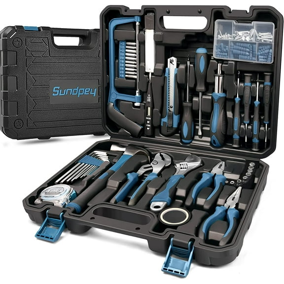 Sundpey Home Tool Kit 148-Pcs - Household Basic portable Hand Repair Tool Set with Case & Ratcheting Screwdriver & Hex Key & Pliers & Wrench & Voltage Tester & Water Pump Plier for Men Women