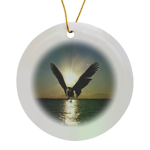 3drose, Sundrenched Eagle Diving for Prey, Circle Porcelain Ornament