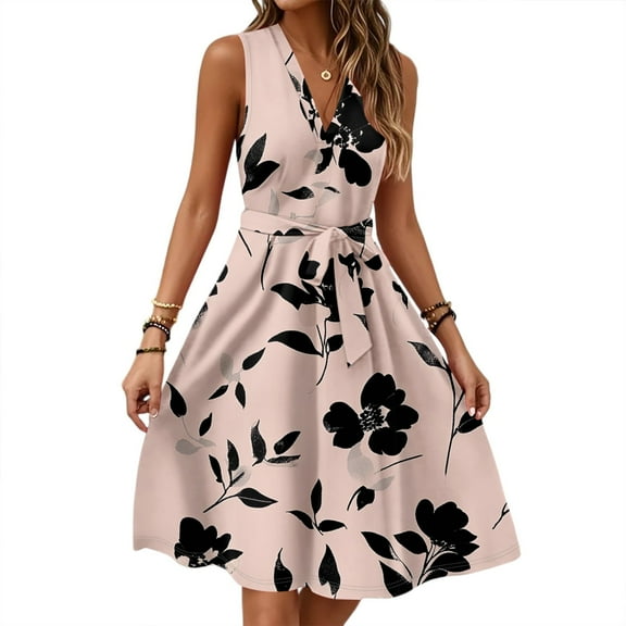 Sundress, Floral Casual V Neck Sleeveless Tunic Tank Dress Cocktail Wedding Guest Beach Vacation Sundress Mens Brown Shoes Red White And Blue Dress For Women Dresses Halter (XXL, Light pink) ZMTing