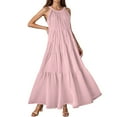 thumbnail image 1 of Sundress, Halter V Neck Sleeveless Loose Maxi Dress Casual Elegant Beach Wedding Guest Graduation Cocktail Dress Elopement For Bride Cocktail Dress Spring Women Dresses (S, Pink) ZMTing, 1 of 5