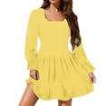 thumbnail image 1 of Sundress Women's Long Sleeve Square Neck Frilled Backless Slim Mid Length Chiffon Dress, 1 of 7