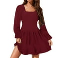 thumbnail image 1 of Sundress Women's Long Sleeve Square Neck Frilled Backless Slim Mid Length Chiffon Dress, 1 of 8