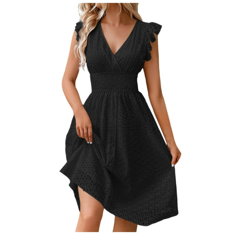 For Women 2024 Short Sleeve V Neck Classic Soft Mini Dresses Solid Colour Elegant Going Out Summer Dress Walmart