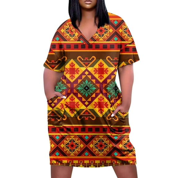 Sundresses For Women 2025, 4Th Of July Plus Size V Neck Casual Dress With Pockets Short Sleeve Sundress Wedding Guest Party Swim Dress Summer 2025 Midi Modest Dresses Casual (XXL, Saffron) ZMTing