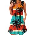 thumbnail image 1 of Sundresses for Women 2025 Baggy Boho Floral Printed Mini Beach Dress Henley Neck Sleeveless Dresses A-Line Mini Tank Dresses Light Breathable T Shirt Dress Beach Vacation Sundress, 1 of 4