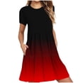 thumbnail image 1 of Sundresses for Women 2025 Crew Neck Short Sleeve Sun-Dress A-Line Midi Dress Ultra Soft Textured Elastic High Waist Sundress Gradient Boho Dressy Sun-Dress Beach Vacation Tshirt Sundress, 1 of 5