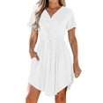 thumbnail image 1 of Sundresses for Women 2025 Elastic High Waist Dress Deep V Neck Dresses Button Down Sun-Dress A-Line Swing Mini Beach Dress Beach Holiday Swimsuits Cover Up, 1 of 7