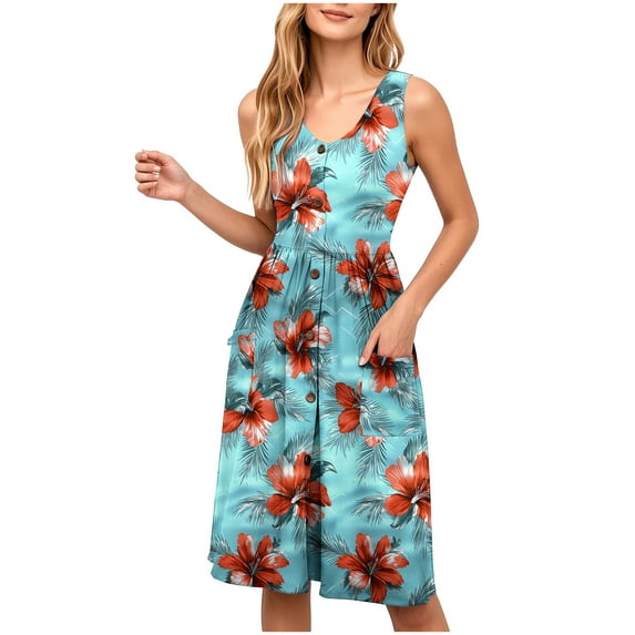Sundresses for Women 2025 Floral Printed Mini Beach Dress Swing A-Line Sundress Relaxed Fit Dresses Dressy Causal Sun-Dress Bussiness Work Office Dressess