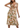 thumbnail image 1 of Sundresses for Women Casual Summer - Women's Summer Floral Maxi Dress Wrap V Neck Sleeveless A Line Tie Front Sexy Cutout Backless Flowy Swing Boho Dress, 1 of 7