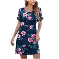 thumbnail image 1 of Sundresses for Women Casual Summer - Womens Casual Summer Beach Dresses Solid/Floral Crewneck Short Sleeve T-Shirt Dress Loose Swing Dress Aline Sundress, 1 of 7