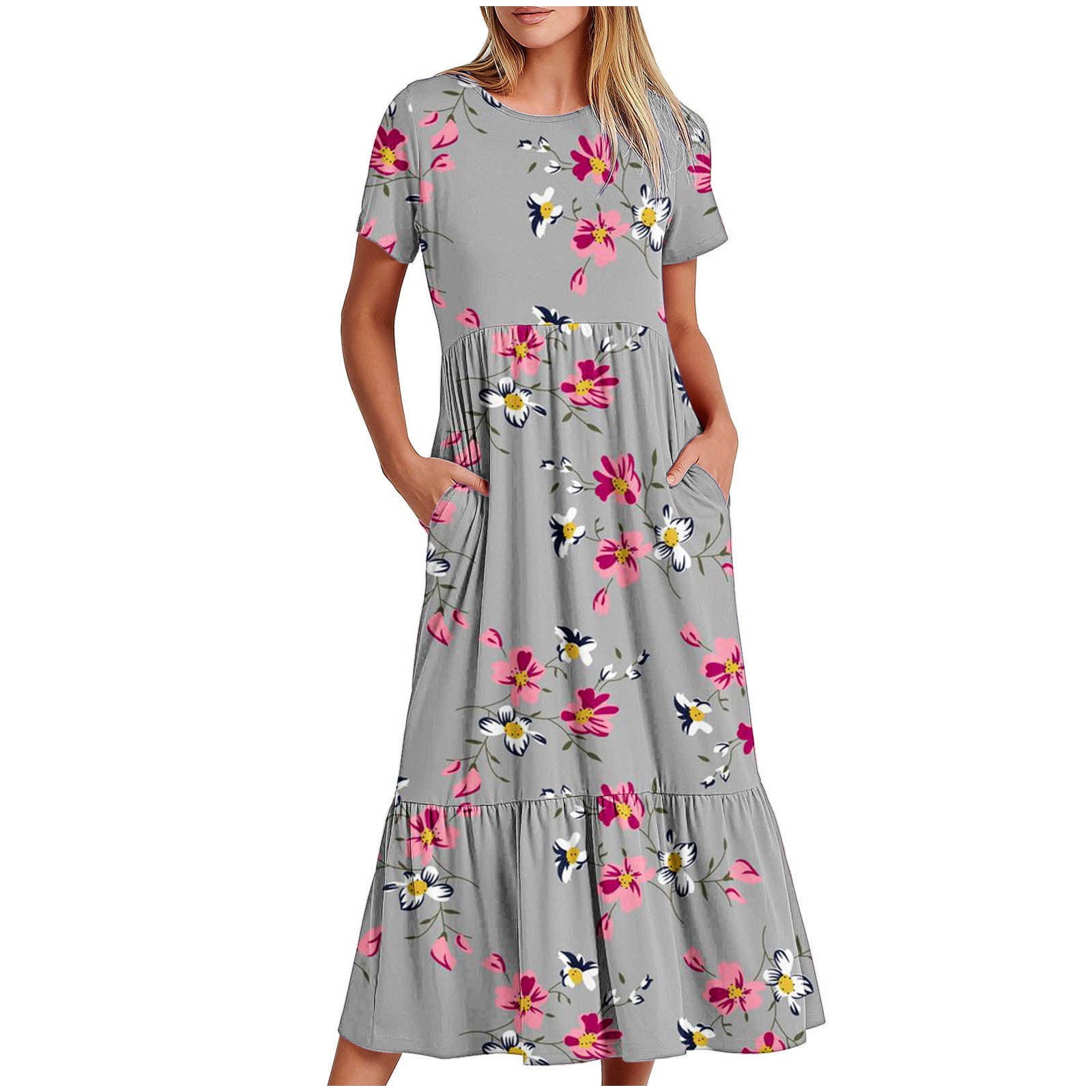 Uppada Sundresses For Women Over 50 Summer Dresses For Women Boho Floral Print Dress Short